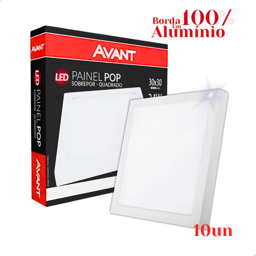 Kit 10 Plafon LED 24W 30x30 6500K Bivolt Branco Frio Avant