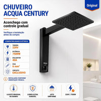 Chuveiro Acqua Century Preto 7500W 220V Eletrônico 7.5 KW Lorenzetti