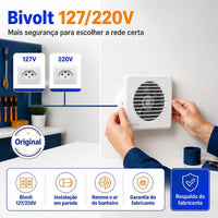 Exaustor para Banheiro Ventisol EXB 150 150mm 220V 22W Branco – Alta Vazão 186m³/h