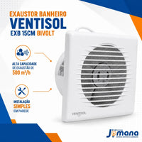 Exaustor para Banheiro Ventisol EXB 150 150mm 220V 22W Branco – Alta Vazão 186m³/h