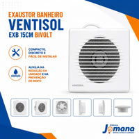Exaustor para Banheiro Ventisol EXB 150 150mm 220V 22W Branco – Alta Vazão 186m³/h