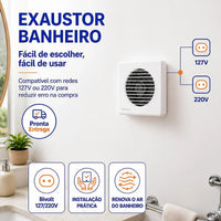 Exaustor para Banheiro Ventisol EXB 150 150mm 220V 22W Branco – Alta Vazão 186m³/h