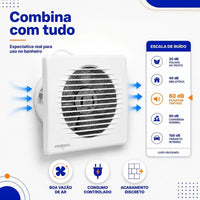 Exaustor para Banheiro Ventisol EXB 150 150mm 220V 22W Branco – Alta Vazão 186m³/h