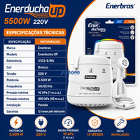Chuveiro Enerducha Up Branco 3 Temperaturas Potência 5500 W 220V Enerbras
