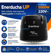 Chuveiro Ducha Enerducha Up Preto 3 Temperaturas 5500W 220V Enerbras