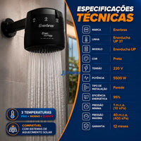 Chuveiro Ducha Enerducha Up Preto 3 Temperaturas 5500W 220V Enerbras