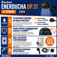 Chuveiro Ducha Enerducha Up Preto 3 Temperaturas 5500W 220V Enerbras