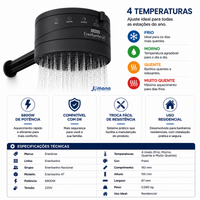 Ducha Chuveiro Enerbanho Preto 4 Temperaturas 6800W 220V Enerbras