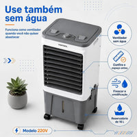 Climatizador de Ar Ventisol CLIN16-02 16 Litros 220V Branco/Cinza – 5 em 1 com Reservatório para Gelo