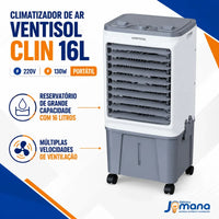 Climatizador de Ar Ventisol CLIN16-02 16 Litros 220V Branco/Cinza – 5 em 1 com Reservatório para Gelo