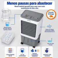 Climatizador de Ar Ventisol CLIN16-02 16 Litros 220V Branco/Cinza – 5 em 1 com Reservatório para Gelo