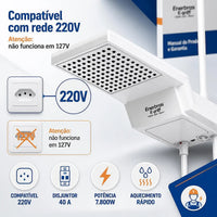 Chuveiro Eletrônico Enerbras E-GRIFF Branco 220V 7800W com Controle Eletrônico de Temperatura