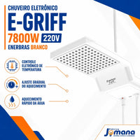Chuveiro Eletrônico Enerbras E-GRIFF Branco 220V 7800W com Controle Eletrônico de Temperatura
