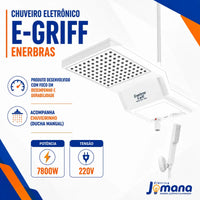 Chuveiro Eletrônico Enerbras E-GRIFF Branco 220V 7800W com Controle Eletrônico de Temperatura