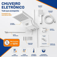 Chuveiro Eletrônico Enerbras E-GRIFF Branco 220V 7800W com Controle Eletrônico de Temperatura