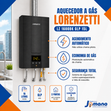 Aquecedor de Água a Gás Lorenzetti LZ 1600BK Preto 15 Litros GLP Bivolt Automático 127/220V