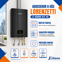 Aquecedor de Água a Gás Lorenzetti LZ 1600BK Preto 15 Litros GLP Bivolt Automático 127/220V
