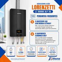 Aquecedor de Água a Gás Lorenzetti LZ 1600BK Preto 15 Litros GLP Bivolt Automático 127/220V