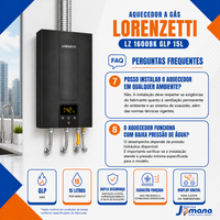 Aquecedor de Água a Gás Lorenzetti LZ 1600BK Preto 15 Litros GLP Bivolt Automático 127/220V