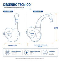 Torneira Eletrônica Zagonel Lumen Parede 127V 5500W Branca – Controle Eletrônico de Temperatura