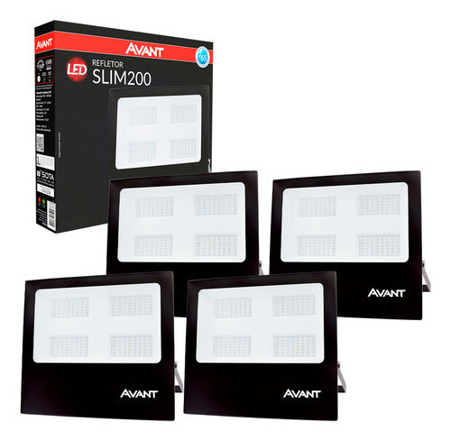 Kit 4 Refletores LED Slim 200W 6500K Branco Frio IP65 Bivolt Avant