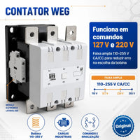 Contator WEG CWM300-22-30E65 300A 110-255V 3 Polos 2NA+2NF Industrial