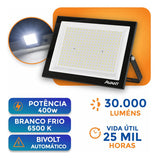 Refletor LED Avant Slim 400W 6500K Bivolt IP66 Preto 30.000lm Branco Frio