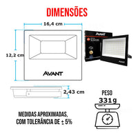 Refletor Led Slim Preto 100W IP 66 6500K Temperatura de cor Branco Frio Bivolt AVANT