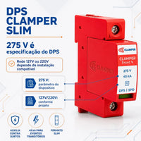 Protetor Contra Surtos DPS CLAMPER Front V 275V 45kA Classe II Monopolar para Trilho DIN