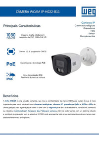 Câmera IP Bullet Full HD 2MP PoE WCAM IP-H022-B11 Branca WEG – Lente 2,8 mm | IP66 | Microfone Integrado