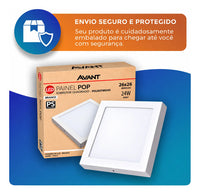 Plafon Painel LED Avant POP Quadrado Sobrepor 24W 6500K Bivolt Branco
