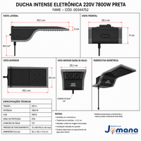 Chuveiro Ducha Eletrônica Fame Intense Preto 220V 7.800W – Controle Eletrônico de Temperatura