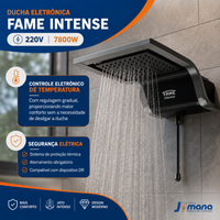 Chuveiro Ducha Eletrônica Fame Intense Preto 220V 7.800W – Controle Eletrônico de Temperatura