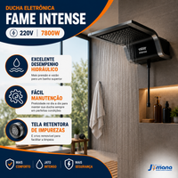 Chuveiro Ducha Eletrônica Fame Intense Preto 220V 7.800W – Controle Eletrônico de Temperatura