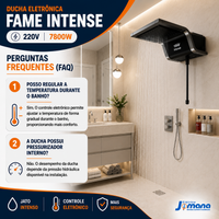 Chuveiro Ducha Eletrônica Fame Intense Preto 220V 7.800W – Controle Eletrônico de Temperatura