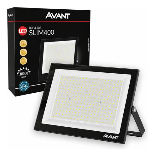 Refletor LED Avant Slim 400W 6500K Bivolt IP66 Preto 30.000lm Branco Frio