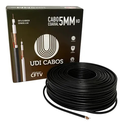 Cabo Coaxial CFTV Condutti 5mm Dupla Blindagem 150m Preto para Área Externa