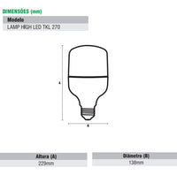 Lâmpada High LED Taschibra TKL 270 50W 6500K – Branco Frio – Bivolt – Base E27