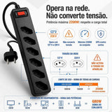 FILTRO DE LINHA iCLAMPER ENERGIA 6 TOMADAS COM DPS BIVOLT 127/220V PRETO — CLAMPER
