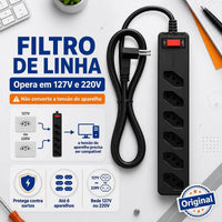 FILTRO DE LINHA iCLAMPER ENERGIA 6 TOMADAS COM DPS BIVOLT 127/220V PRETO — CLAMPER