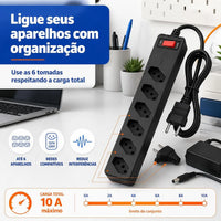 FILTRO DE LINHA iCLAMPER ENERGIA 6 TOMADAS COM DPS BIVOLT 127/220V PRETO — CLAMPER