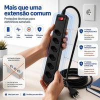 FILTRO DE LINHA iCLAMPER ENERGIA 6 TOMADAS COM DPS BIVOLT 127/220V PRETO — CLAMPER