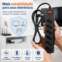 FILTRO DE LINHA iCLAMPER ENERGIA 6 TOMADAS COM DPS BIVOLT 127/220V PRETO — CLAMPER