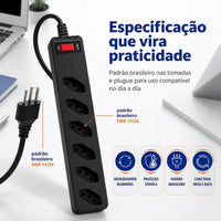 FILTRO DE LINHA iCLAMPER ENERGIA 6 TOMADAS COM DPS BIVOLT 127/220V PRETO — CLAMPER