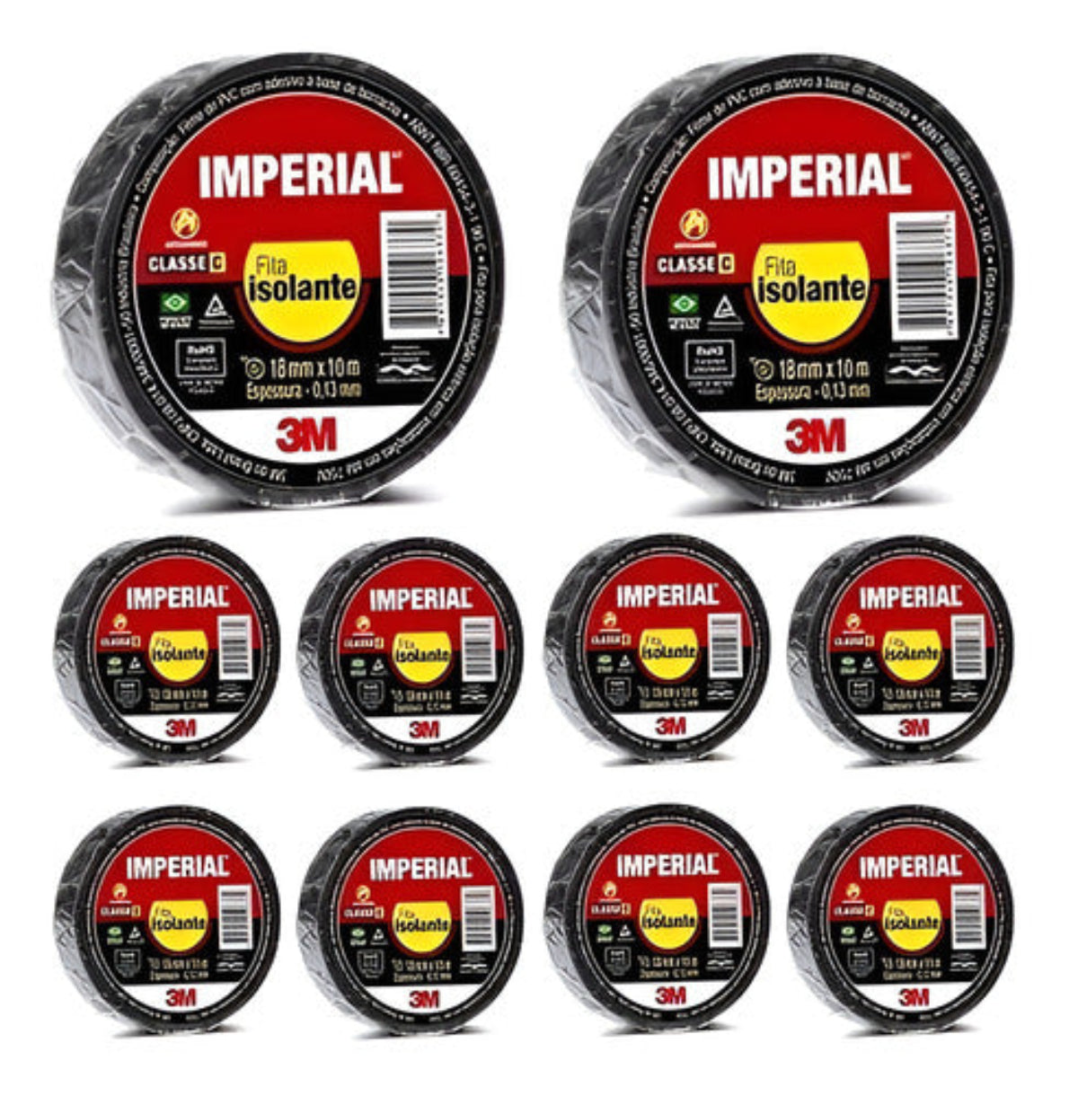 Fita Isolante Imperial 3m 18mm X 10 Metros- Kit com 10 Unidades