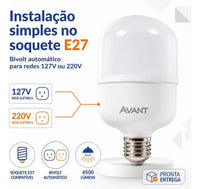 Lâmpada LED Bulbo HP Avant 50W 6500K E27 Bivolt Branco Frio
