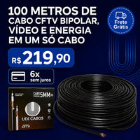 Cabo Coaxial CFTV Condutti 5mm Dupla Blindagem 150m Preto para Área Externa