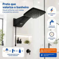 DUCHA ZAGONEL QUADRATTA ELETRÔNICA BLACK 220V 7700W PRETA