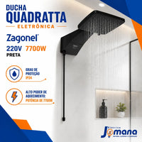 DUCHA ZAGONEL QUADRATTA ELETRÔNICA BLACK 220V 7700W PRETA