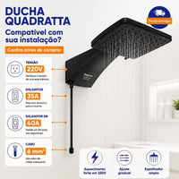 DUCHA ZAGONEL QUADRATTA ELETRÔNICA BLACK 220V 7700W PRETA